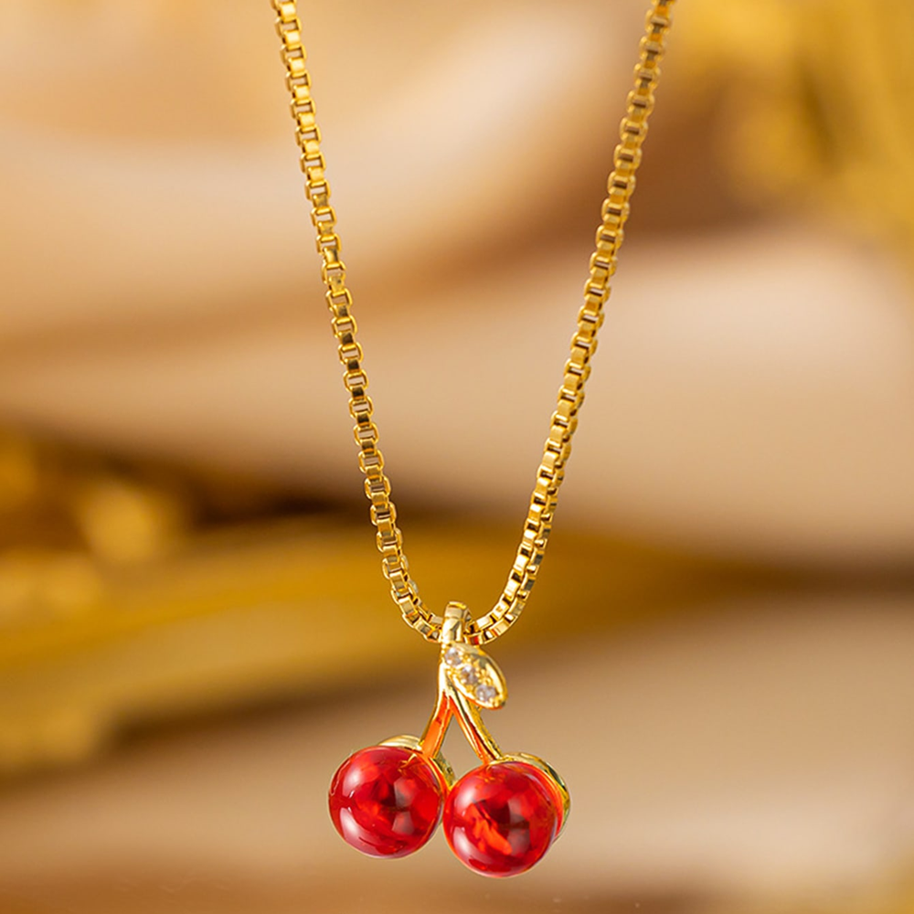 Jewelry Sweet Simple Style Cherry 304 Stainless Steel 18K Gold Plated Plating Pendant Necklace